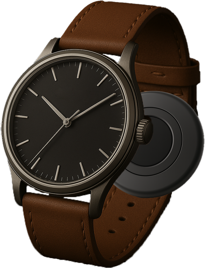 A traditional watch upgraded with Syzygy module